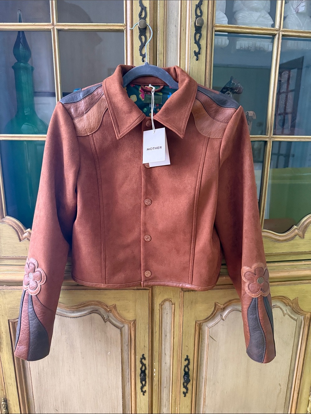 NWT MOTHER The Open Book Faux Suede Cropped Jacket in “Birds Eye View”